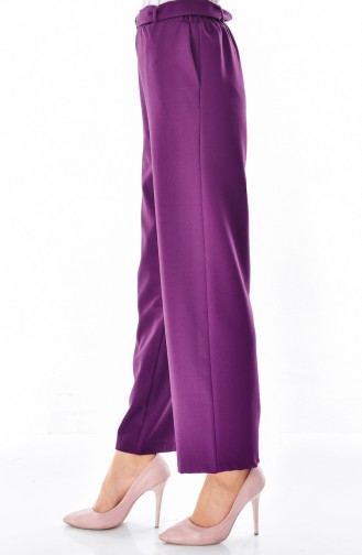 Kuşaklı Bol Paça Pantolon 0511-01 Mor 0511-01