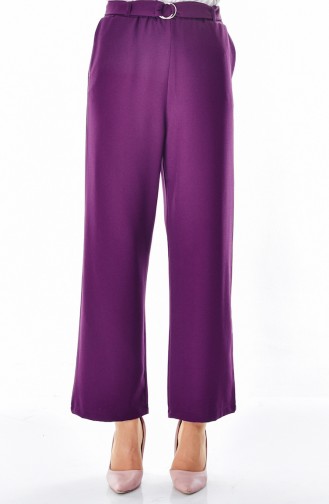 Kuşaklı Bol Paça Pantolon 0511-01 Mor 0511-01