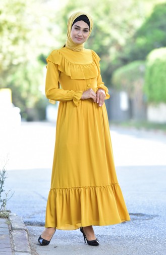 Büzgülü Elbise 60708-01 Sarı