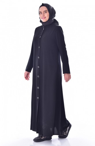 Abaya Col Officier Grande Taille 12055-04 Noir 12055-04