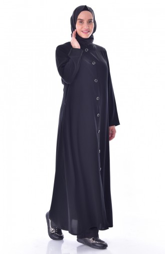 Übergröße Abaya mit Rundhalsausschnitt 12055-04 Schwarz 12055-04