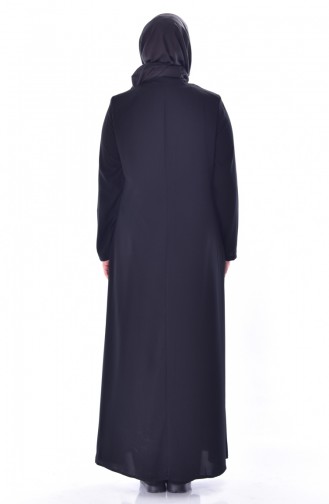 Abaya Col Officier Grande Taille 12055-04 Noir 12055-04