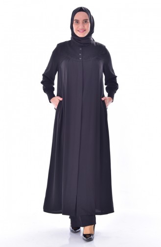 Large Size Embroidered Abaya 1033-01 Black 1033-01