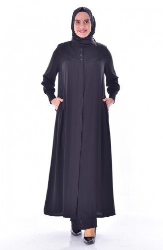 Abaya Bordée Grande Taille 1033-01 Noir 1033-01