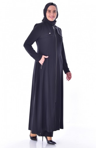 Hijab Mantel mit Reißverschluss 0217-02 Schwarz 0217-02