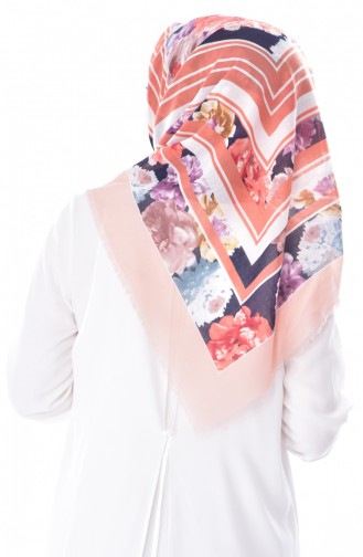 Floral Patterned Cotton Scarf 2034-04 Salmon 2034-04
