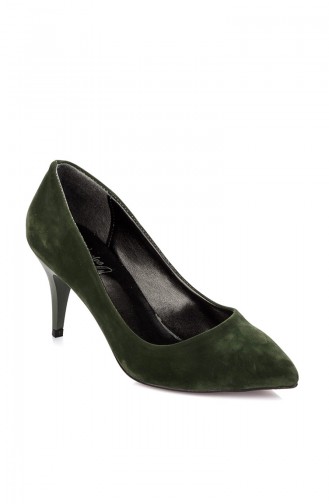 Bayan Klasik Topuklu Ayakkabı A11905-17-06 Yeşil Süet