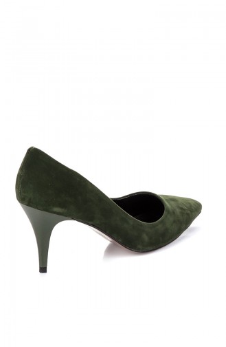 Bayan Klasik Topuklu Ayakkabı A11905-17-06 Yeşil Süet