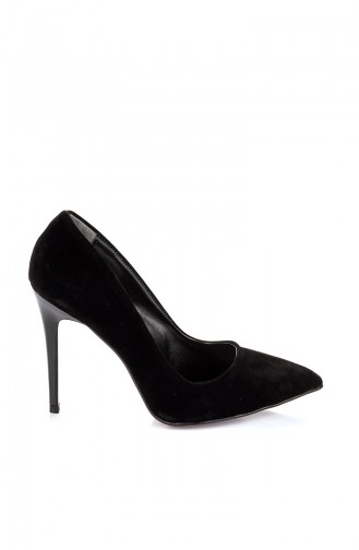 Bayan Klasik Topuklu Ayakkabı A1770-17-03 Siyah Nubuk