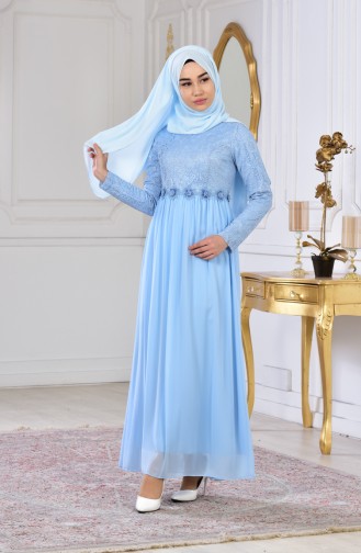 Robe de Soirée Fleur Appliqué 60705-05 Bleu Bébé 60705-05