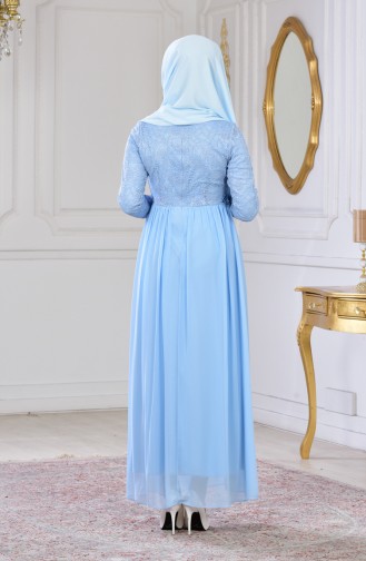 Robe de Soirée Fleur Appliqué 60705-05 Bleu Bébé 60705-05