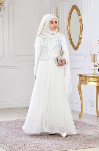 Dantelli Abiye Elbise 81321-02 Beyaz