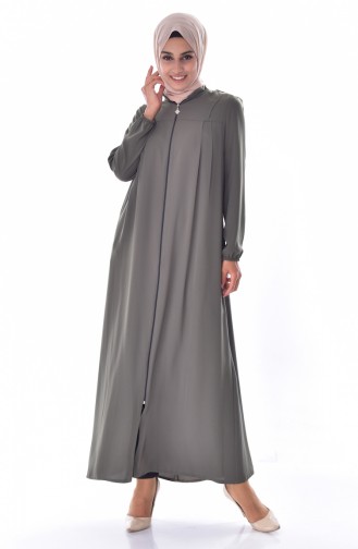 Judge Collar Zippered Abaya 2526-04 Khaki 2526-04