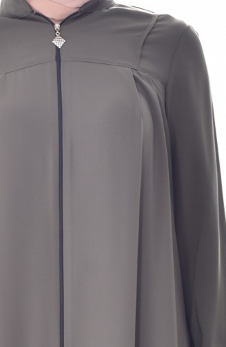 Judge Collar Zippered Abaya 2526-04 Khaki 2526-04