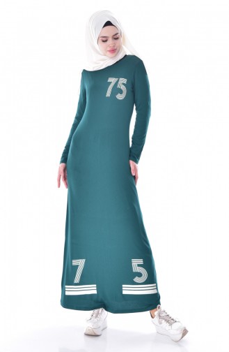 فستان رياضي بتصميم مُطبع 7986-04 لون أخضر كاكي 7986-04