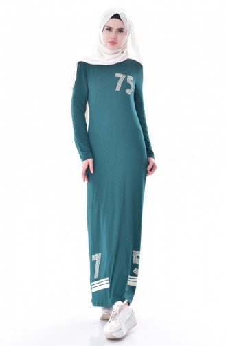 فستان رياضي بتصميم مُطبع 7986-04 لون أخضر كاكي 7986-04