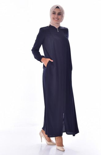 Judge Collar Zippered Abaya 2526-01 Navy Blue 2526-01