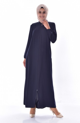 Judge Collar Zippered Abaya 2526-01 Navy Blue 2526-01