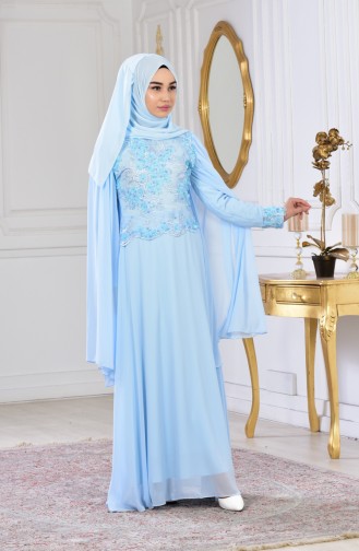 Blue Hijab Evening Dress 81321-04