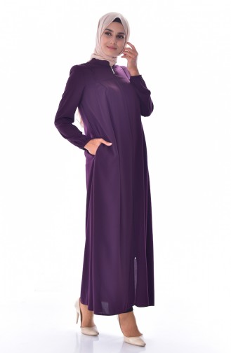 Abaya a Fermeture Col Officier 2526-02 Pourpre 2526-02