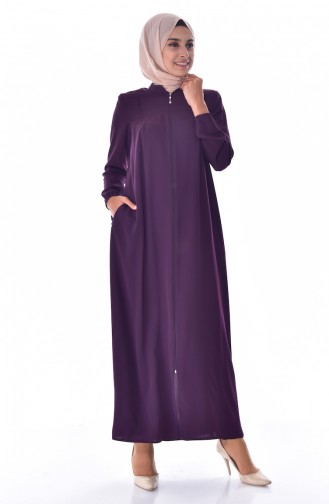 Abaya a Fermeture Col Officier 2526-02 Pourpre 2526-02