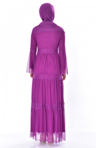 فستان بتفاصيل من الدانتيل 1057A-06 لون بنفسجي 1057A-06