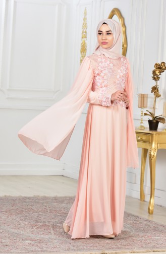 Powder Hijab Evening Dress 81321-03