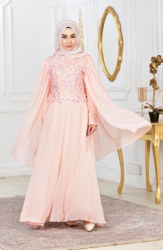 Powder Hijab Evening Dress 81321-03