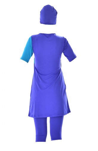 ملابس للسباحة بتصميم اكمام قصيرة 292-02 لون ازرق 292-02
