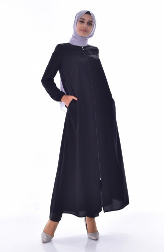 Abaya a Fermeture Col Officier 2526-03 Noir 2526-03