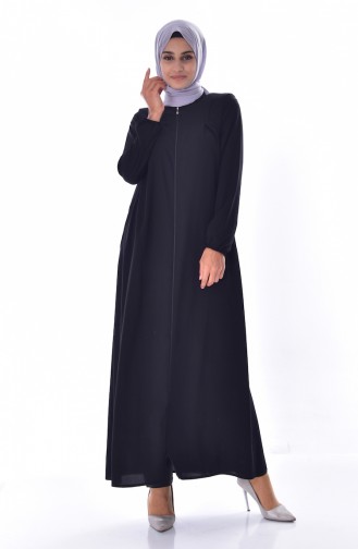 Abaya a Fermeture Col Officier 2526-03 Noir 2526-03