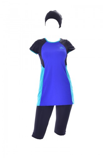 ملابس سباحة بتصميم أكمام قصيرة 0110-01 لون أسود و أزرق 0110-01