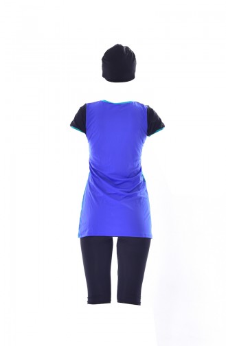 ملابس سباحة بتصميم أكمام قصيرة 0110-01 لون أسود و أزرق 0110-01