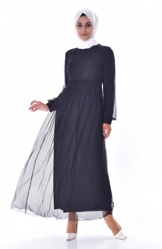 Güpürlü Elbise 60710-01 Siyah