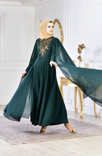 Green Hijab Evening Dress 81612-04