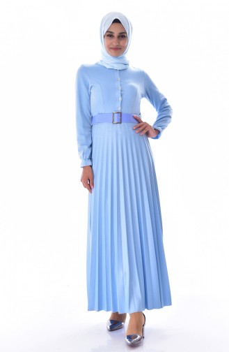 Belted Pleated Dress 4181-04 Baby Blue 4181-04