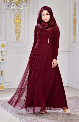 Robe de Soirée a Paillettes 2587-02 Bordeaux 2587-02