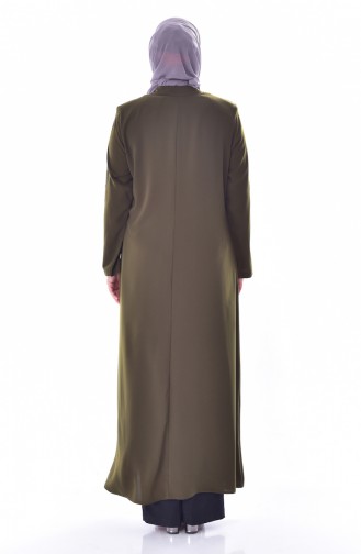 Large Size Stone Printed Zippered Abaya 3007-03 Khaki 3007-03