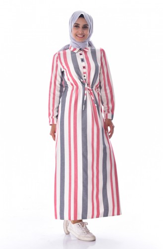 YNS Striped Linen Dress 3914B-01 Red 3914B-01