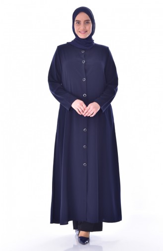 عباءة بتصميم ياقة مثنية بمقاسات كبيرة 12055-03لون كحلي 12055-03