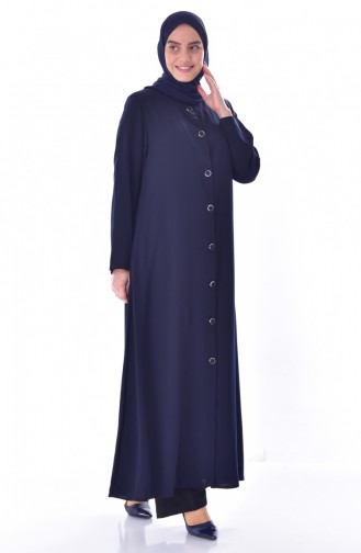 Abaya Col Officier Grande Taille 12055-03 Bleu Marine 12055-03