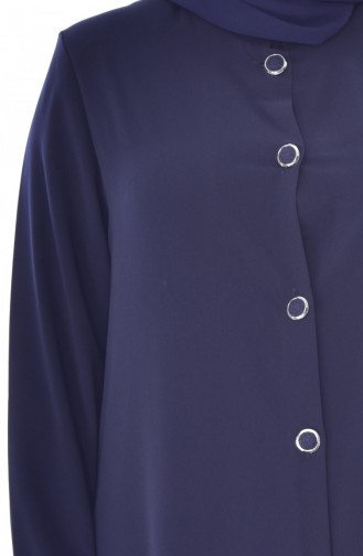 Abaya Col Officier Grande Taille 12055-03 Bleu Marine 12055-03