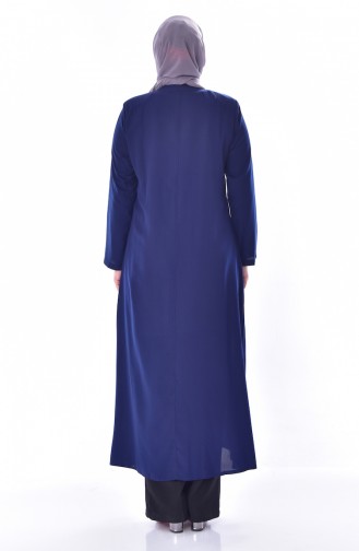 Large Size Stone Printed Zippered Abaya 1034-01 Navy Blue 1034-01