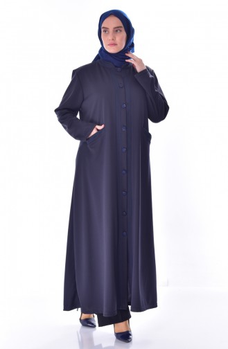 Large Size Buttoned Overcoat 4363-02 Navy Blue 4363-02