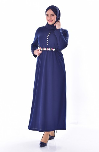 Robe avec Fleurs Grande Taille 0532-03 Bleu Marine 0532-03