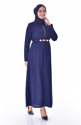 Robe avec Fleurs Grande Taille 0532-03 Bleu Marine 0532-03