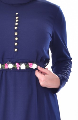 Robe avec Fleurs Grande Taille 0532-03 Bleu Marine 0532-03