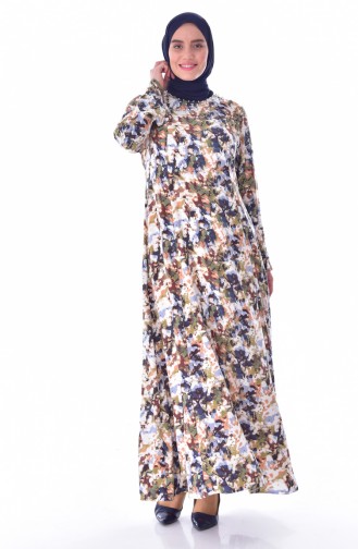 Robe a Motifs Grande Taille 1034-03 Bleu Marine 1034-03