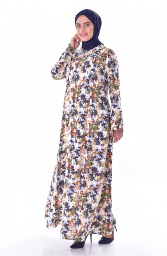 Robe a Motifs Grande Taille 1034-03 Bleu Marine 1034-03