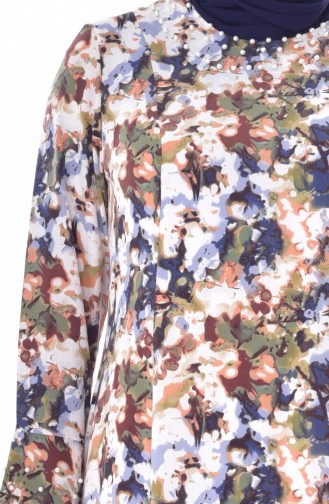 Robe a Motifs Grande Taille 1034-03 Bleu Marine 1034-03